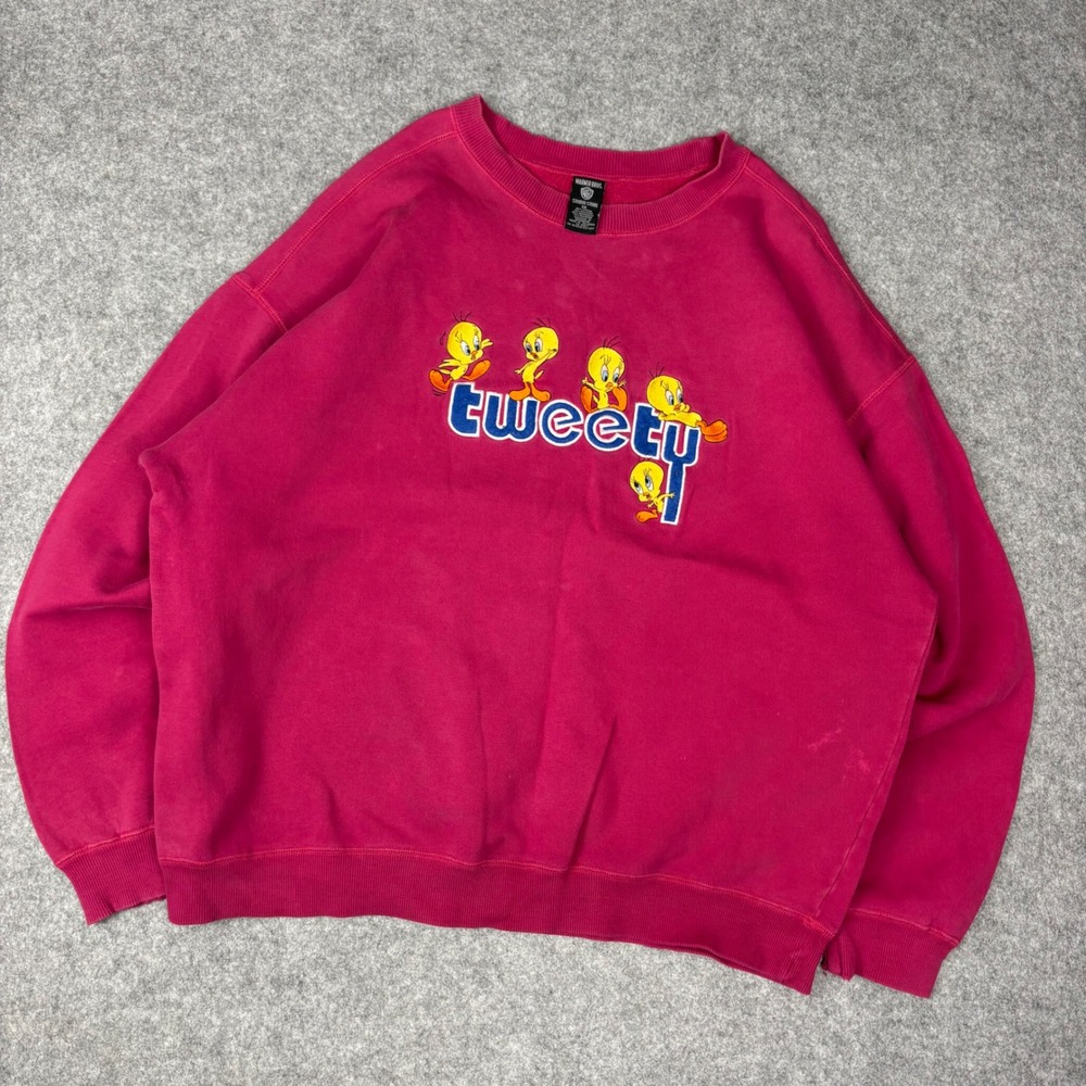 Vintage Warner Bros Studio Store Tweety Bird Sweatshirt M XXL Pink Looney Tune